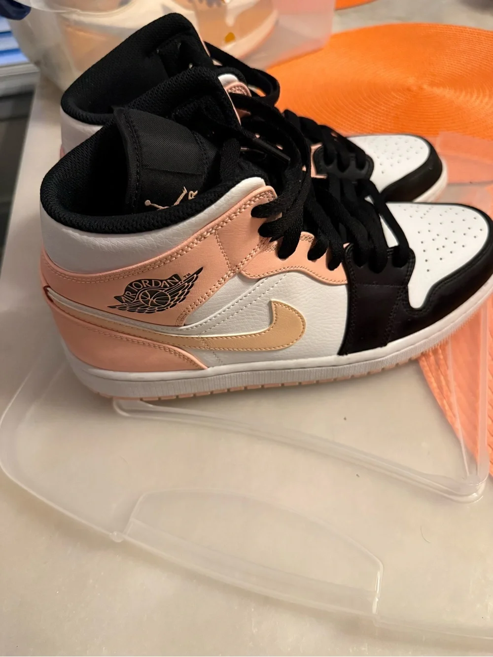 Jordan Mid-Top Sneakers in White, Black & Peach
